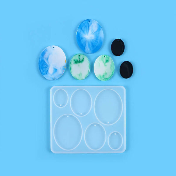 oval earring silicone resin mould with resin earrings