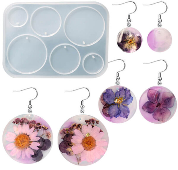 circle silicone earring mould with resin earrings