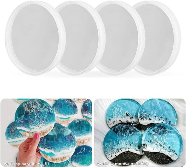 4 coaster silicone mould with resin coasters under them